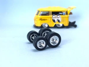 R567 Hot Wheels 1/64 SET Steelie Chrome , KOMBI RUBBER TIRE REAL RIDER RIM - Picture 1 of 3