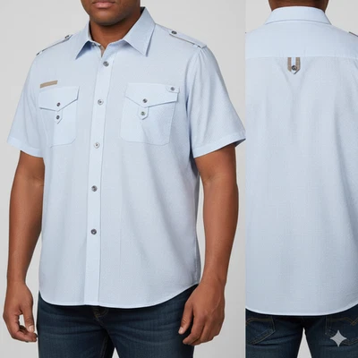 CAVI Mens 3XL Light Blue Gingham Short Sleeve Utility Button Up Shirt NWT - Image 1 of 4