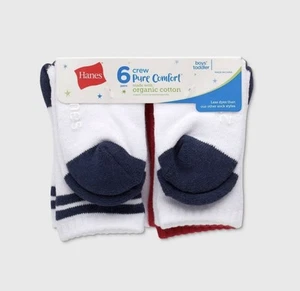 Hanes 6 Paar Crew-Länge Socken Größe 12-24 Monate - Griff Fuß Unterteile - NEU - Bild 1 von 7