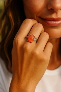 Eleganter Ring orange Achat Metalllegierung - Bild 1 von 3