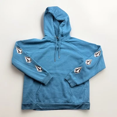 Volcom Hoodie Sweatshirt Mens Small Blue Logo Graphic Drawstring Long Sleeve - Image 1 of 4