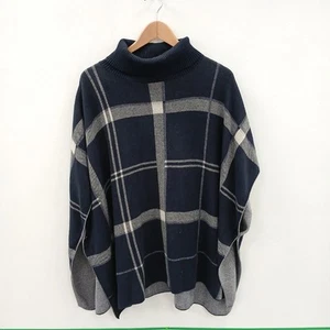 Barbour Roll Neck Jumper One Size Navy Blue White Check Merino Wool Blend RMF03 - Picture 1 of 5