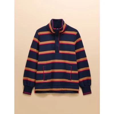 Sudadera Joules Burnham Azul Marino/Tostado Rayas Cuarto Cremallera - 10 12 14 16 18 - Nueva con Etiquetas Foto 1 de 4