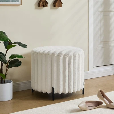 Reposapiés otomano tejido a mano de piel sintética puf de felpa suave con patas de metal moderno Foto 1 de 4