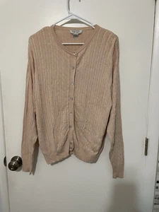 Bergdorf Goodman On The Plaza New York Cream 100% SILK Cable Knit Cardigan Lg - Picture 1 of 6