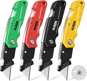 Folding Box Cutter Knives: 4-Pack Heavy Duty Utility Knife Pocket Box Cutter - E - Picture 1 of 12