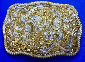Swirl Ornate Two Tone Rope Boarder Western Cowboy Cowgirls Crumrine Belt Buckle - Picture 1 of 20