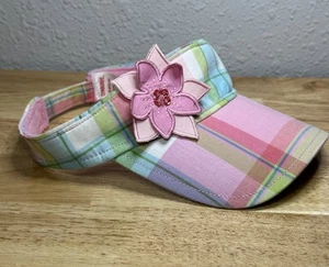 Gymboree Island Fun Pretty Pink Plaid Visor With Pink Flower Size 8 And Up - Picture 1 of 7