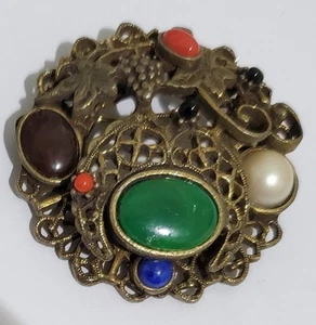 Nice Multi Color Stones Vintage Brooch Pin - Picture 1 of 5