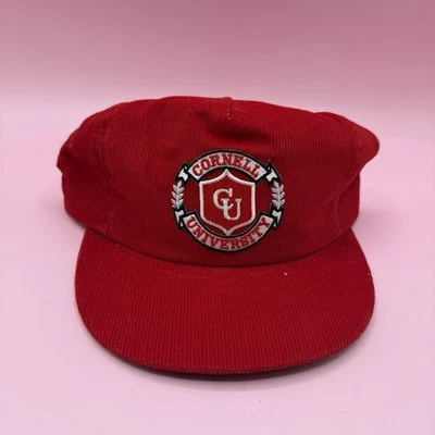 Vintage Cornell University Logo Corduroy Snapback Trucker Hat Red USA - Image 1 of 4