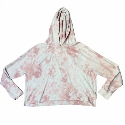 Lucky Brand Pink and White Tie-Dye Cropped Hoodie - Image 1 of 4