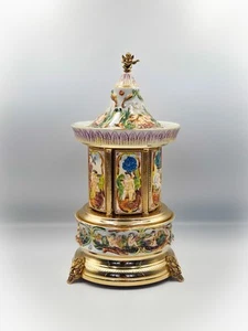 Capodimonte Reuge Carousel Music Box Cigarette Holder 36cm with Swiss Movement - Picture 1 of 16