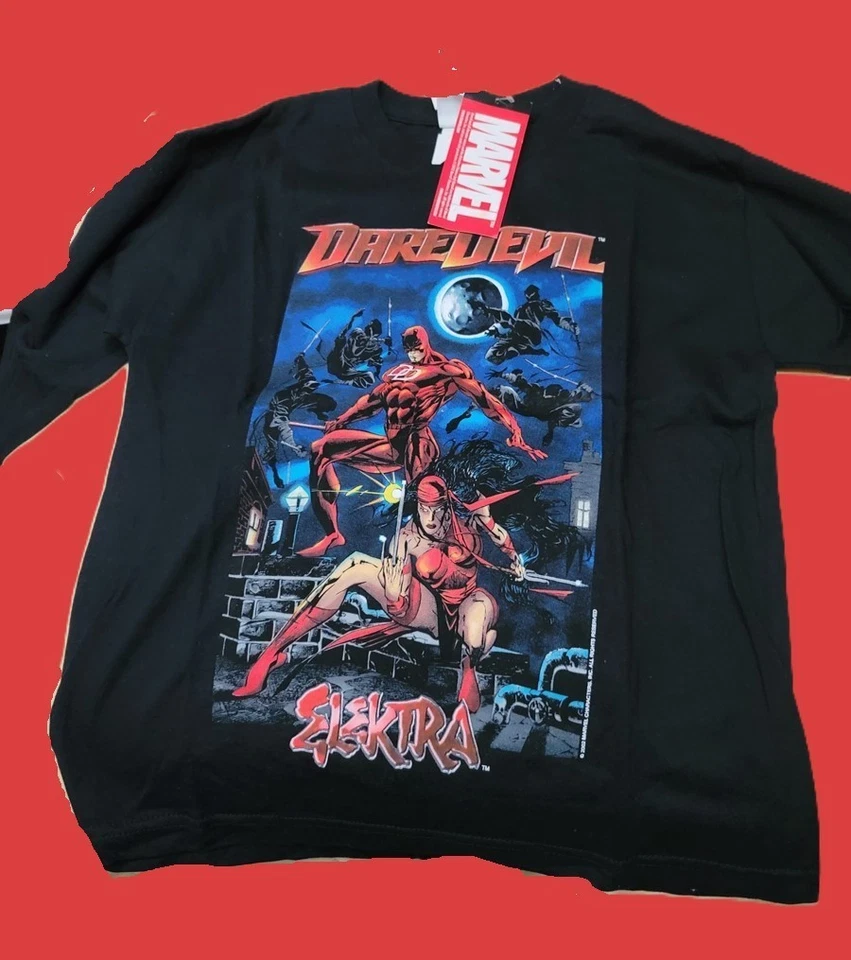 Daredevil Elektra Marvel Heroes Vintage Blk Shirt 2002 Youth M Long Sleeve - NWT — 第 1/1 张图片