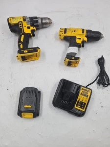 Lot of 4 Dewalt Cordless Power Tools - 2 Drills, Battery, Charger Used Working - Picture 1 of 19