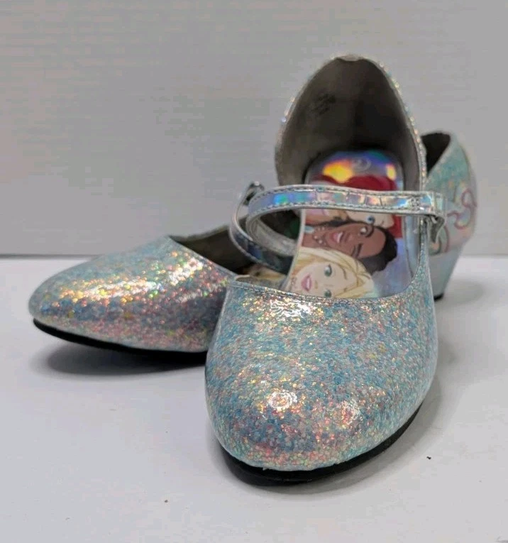 Disney Princess Girls Silver Glitter Shoes Dress-up Play Mary Jane Heels Size 2 - Image 1 of 4