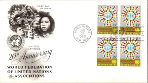 Vintage FDC Scott #155 World Federation Of UN Associations Block 4 c1966 NYC PMK - Picture 1 of 4