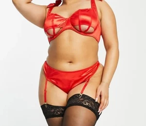 Red Underwear Set Cage Bra 40B Suspender Thong 18 Underwired - Picture 1 of 9