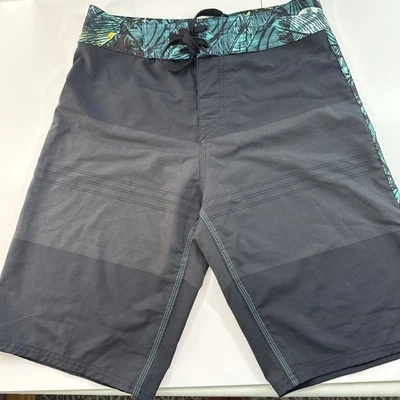 Pantalones cortos de natación Burnside para hombre talla 28 negro verde acentos hawaianos Foto 1 de 4