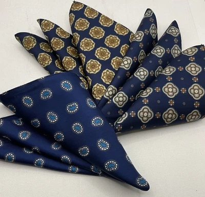 3 Blue Themed Pocket Squares, Patterned, 12 Inch - Image 1 of 4