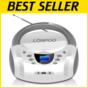 Kompakter CD Player Ghettoblaster mit Stereo Lautsprechern & Bluetooth - 9,3" weißes Design - Bild 1 von 9