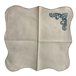 Vintage Servietten hellbraun blau bestickt Stoff 11" x 12" 4er Set Servietten - Bild 1 von 4