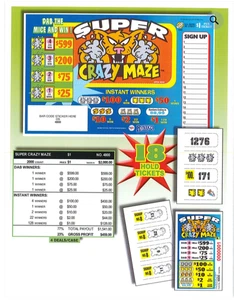 Pull Tab Ticket - Hard Card - Spiel - Pick Board - Super Crazy Maze 2.000 ct - Bild 1 von 1