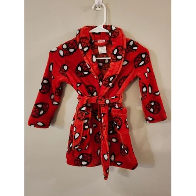 Marvel Spiderman Plush Fleece Bath Robe - Kid's Size 4 Red Superhero - Image 1 of 4