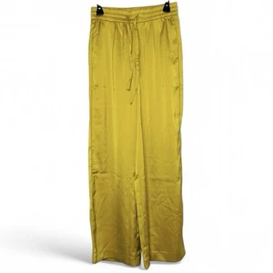 Elie Tahari Satin Pants Womens Size S Yellow Wide Leg Pull On Pockets Resortwear - Picture 1 of 15