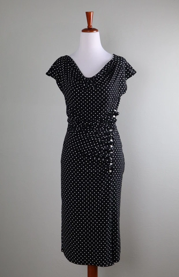 Vestido Midi White House Black Market Novo com etiquetas $140 Shirred Bolinhas Slinky Tamanho 4 - Imagem 1 de 4