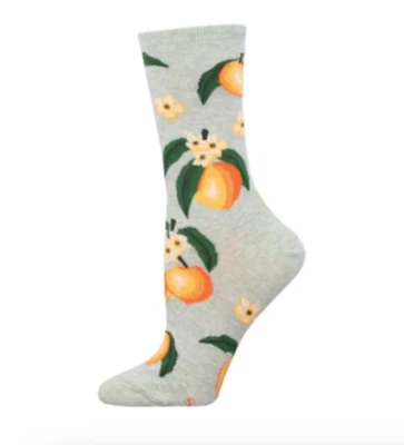 Calcetines Socksmith Sweet Peach Gris Crew Flor Melocotones Zapato Talla 4-10.5 NUEVO Foto 1 de 3