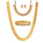 Gold Plated Brass Bangles Traditional Necklace Set Earring Jewelry Women Girls