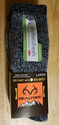2 Realtree Socks Wool Blend Dry Knit Gray w/ Silvadur Hunting, Hiking.USA size L - Image 1 of 4