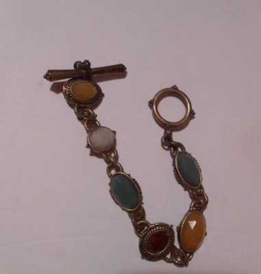 LUCKY BRAND VINTAGE REVERSIBLE BRACELET ETCHED BRONZE FACETED ACRYLICS - Image 1 of 4