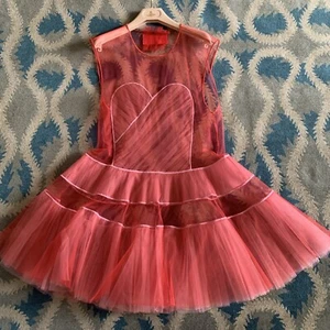 VIKTOR & ROLF TULLE HEART MESH RED & PINK DRESS - Picture 1 of 10