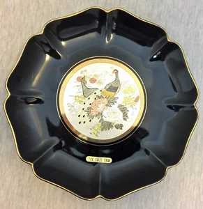 Vintage Chokin Art Black and Gold Plate inch 24 Karat Gold Trim Peacock - Picture 1 of 6