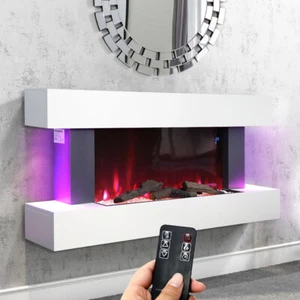 Electric Wall Mounted Fire Large LED Fireplace White Suite Modern Heater 7 Flame - Picture 1 of 23