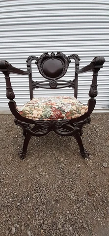 Antique 1800s Carved Wood Chair, elegant Cover