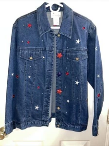 Quacker factory denim Red White Blue Stars americana jacket Size Medium - Picture 1 of 8