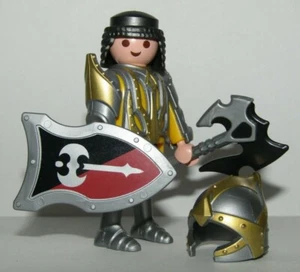 Playmobil Medieval Warrior Soldier w/ double ax shield & black ax - C47 - Picture 1 of 5