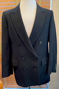 VTG CHRISTIAN DIOR Black Wool Double Breasted Blazer Sport Coat Size 38R  P17520