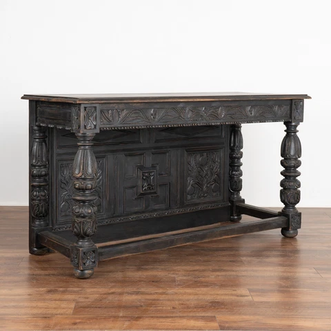 Carved Black Oak Console Buffet, Denmark circa 1890-1910 Cover