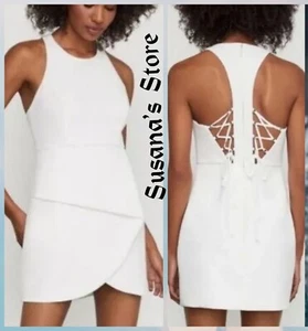NWT BCBG MAXAZRIA SIZE 6 ELY OFF WHITE HALTER LACE-UP MINI DRESS MSRP $298.00 - Picture 1 of 6