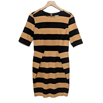 Vestido Fossil Para Mujer S Tostado Negro Rugby Rayas Manga Corta Funda Cremallera Preppy Foto 1 de 4