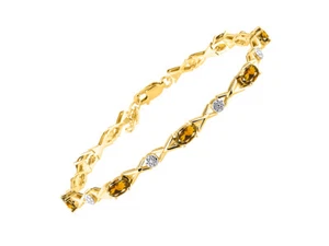 RYLOS CITRINE & DIAMOND TENNIS BRACELET YELLOW GOLD PLATED SILVER 7-8" - Picture 1 of 6