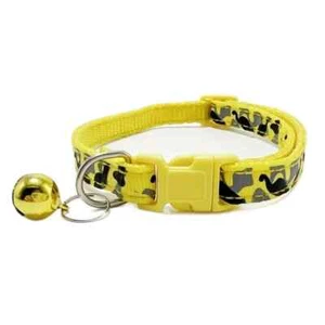 Pet Collar Cat Dog Adjustable 1 Pc Yellow Camouflage Printed w/Bell 7.87-12.99in - Picture 1 of 2