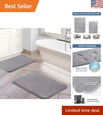 Juego de alfombrillas de baño aterciopeladas contemporáneas - Paquete de 2 alfombras antideslizantes de espuma viscoelástica suave, grises Foto 1 de 4