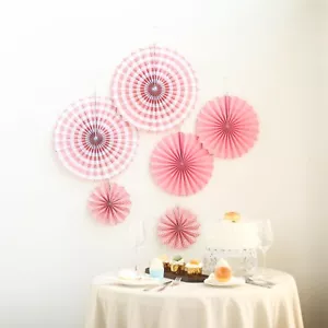6 PINK Paper Fans Wall Backdrop Wedding Party Decorations Home Events Supplies - Picture 1 of 6