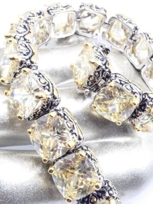 NEW Designer Silver Gold Balinese Filigree Light Canary Yellow Crystals Bracelet - Image 1 of 4