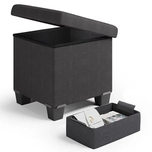 15" Storage Ottoman Cube with Storage Bin, Faux Leather / Fabric Footrest Chest - Picture 1 of 78