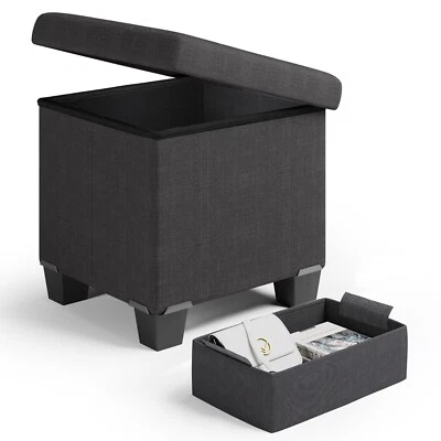 15" Storage Ottoman Cube with Storage Bin, Faux Leather / Fabric Footrest Chest - Image 1 of 4